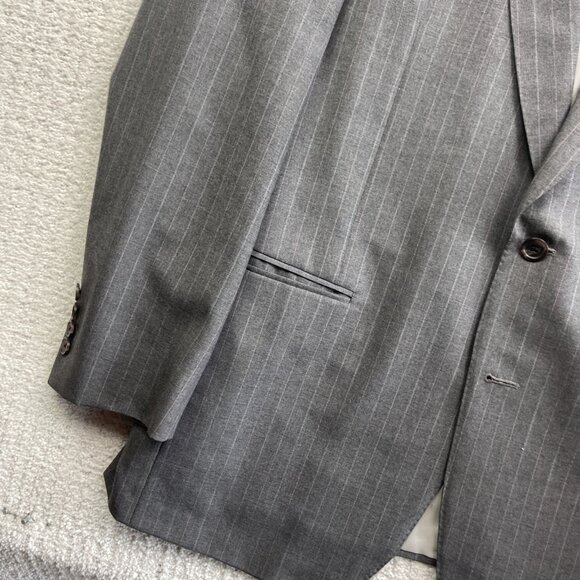 Samuelsohn Men's Sports Coat 42R Grey Wool Super 100s w/ CHalk Line Canada Made - Picture 5 of 16
